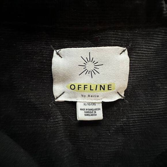 OFFLINE By Aerie Size XL Corduroy Quarter Zip Shacket Shirt Black Oversized Raw - Picture 7 of 7
